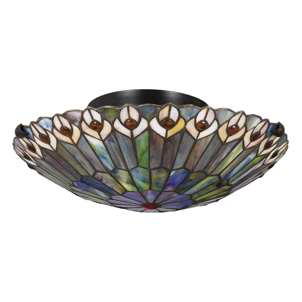 Quoizel Watkins 2 lt Tiffany style Flush - Valiant Bronze & Art Glass Shade E27