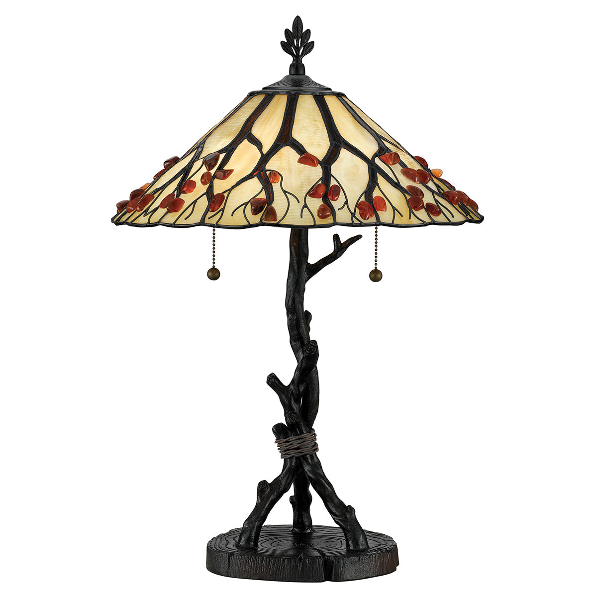 Quoizel Whispering 2 lt Tiffany style Table Lamp - Valiant Bronze with Art Glass Shade E27