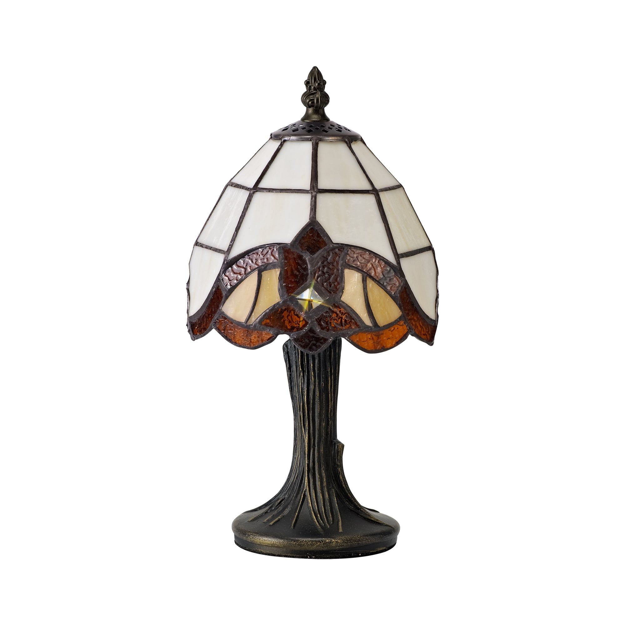 Sonic Tiffany Table Lamp, 1 x E14, Cream/Amber/Clear Crystal Shade