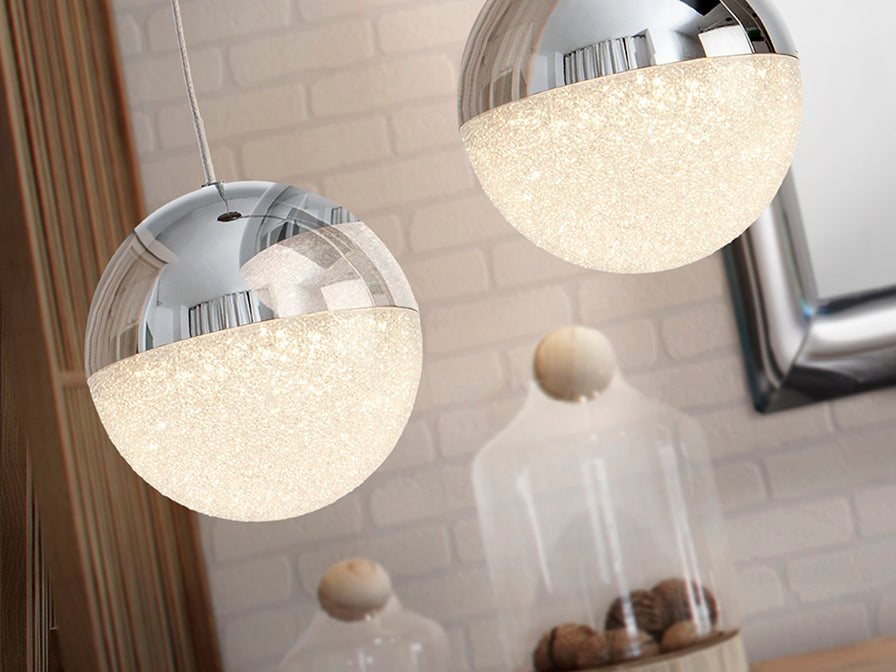 Sphere Single LED Pendant, Brass/Chrome Finish - Small / Large