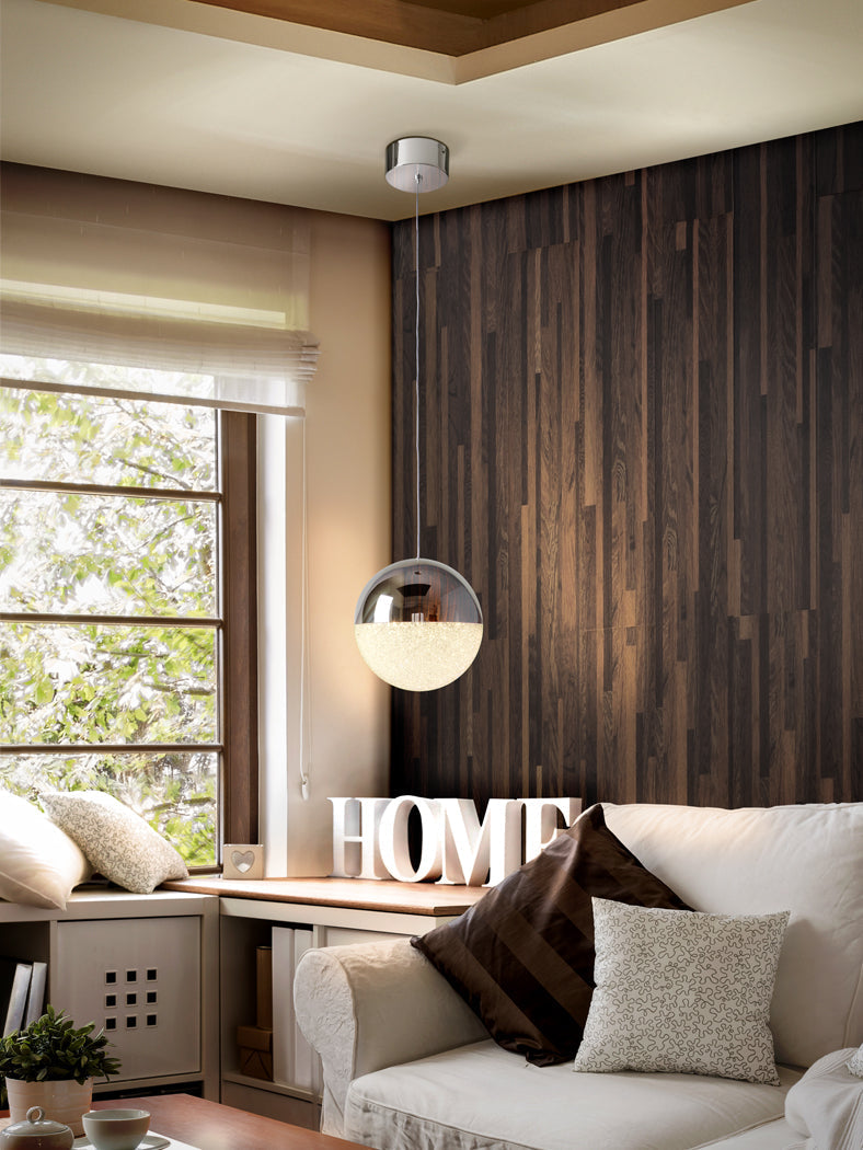 Sphere Single LED Pendant, Brass/Chrome Finish - Small / Large