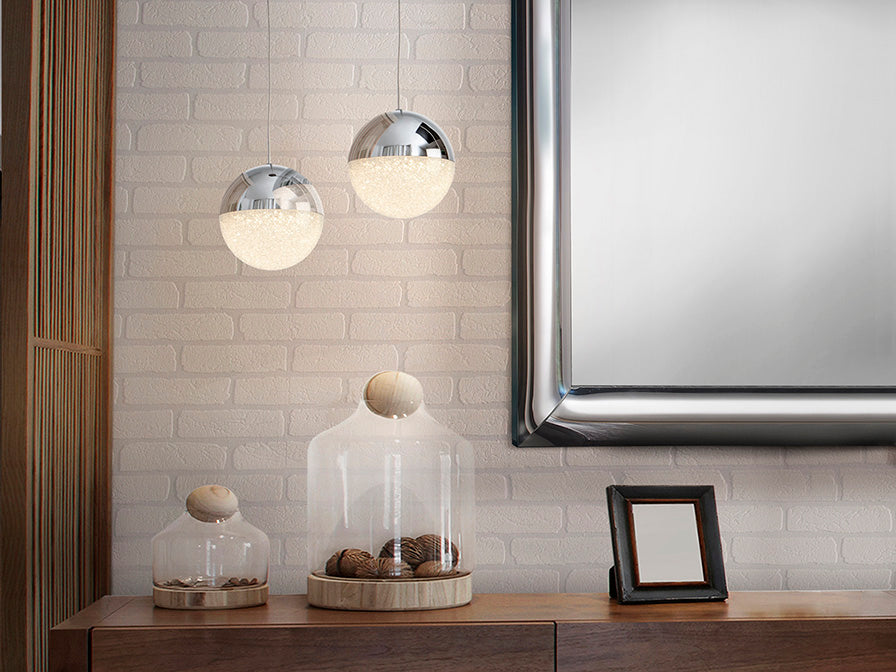 Sphere Single LED Pendant, Brass/Chrome Finish - Small / Large