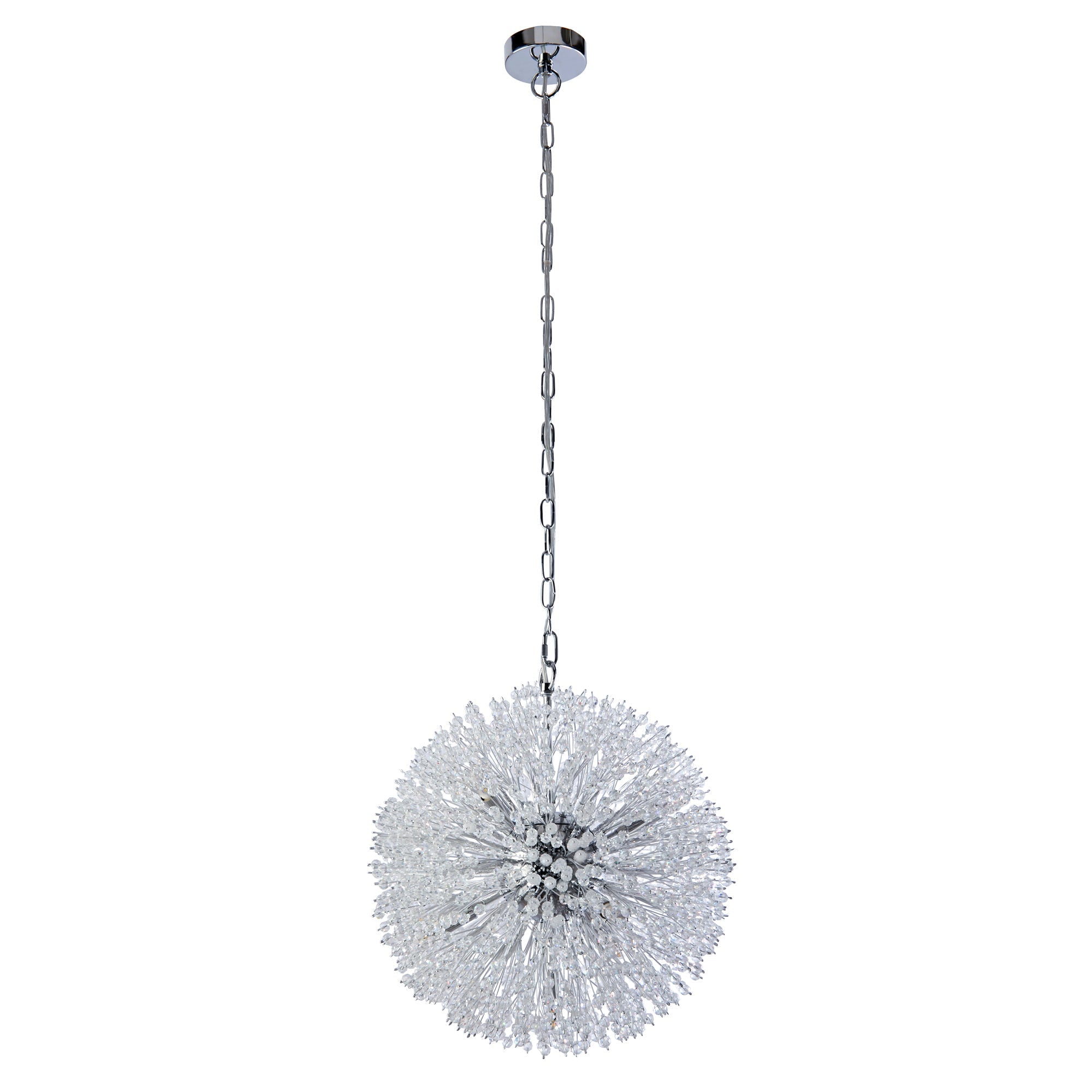 Sunburst 7lt Pendant - Chrome Metal & Glass Beads