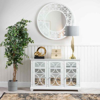 Torino White Wood Round Wall Mirror