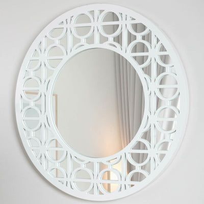 Torino White Wood Round Wall Mirror