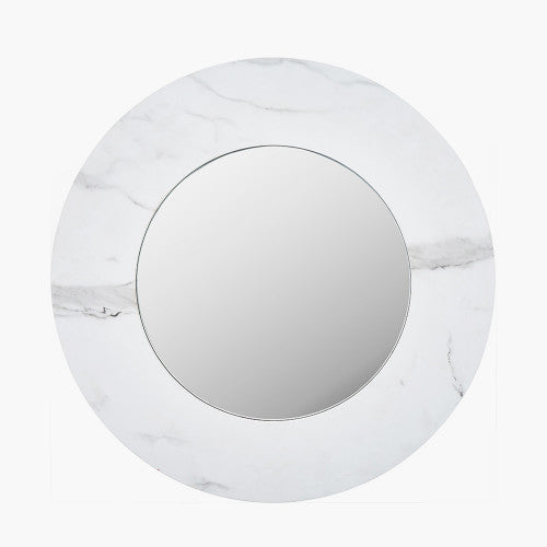 Veneer Round Wall Mirror - White Marble Finish