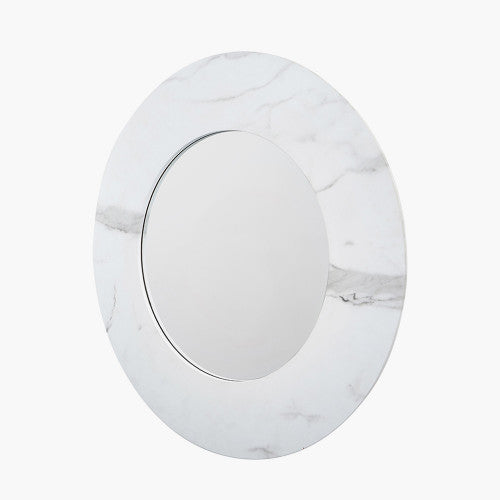 Veneer Round Wall Mirror - White Marble Finish