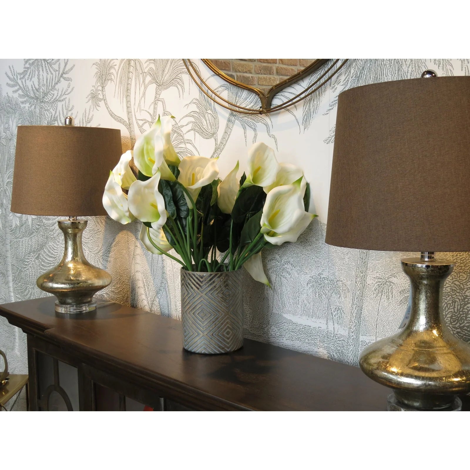 Zena Lamp Set of 2 - Gold Crushed Mercury Glass & Rich Bronze Finish