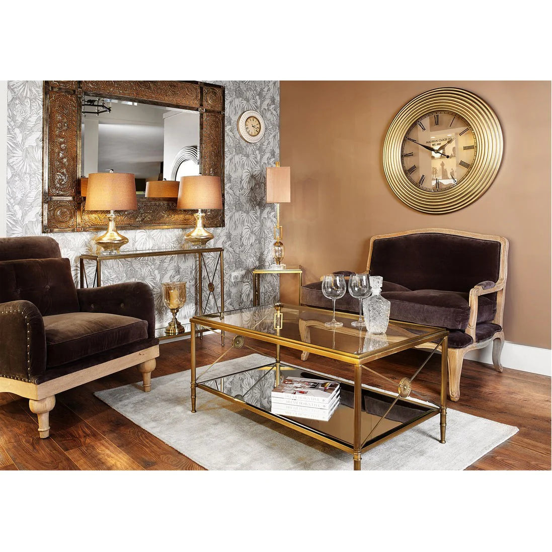 Zena Lamp Set of 2 - Gold Crushed Mercury Glass & Rich Bronze Finish