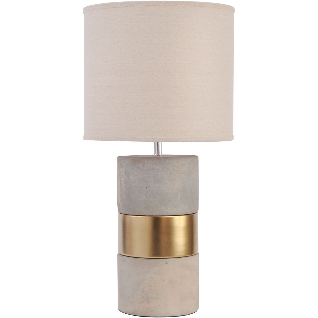 Concrete & Gold Table Lamp with Natural Shade