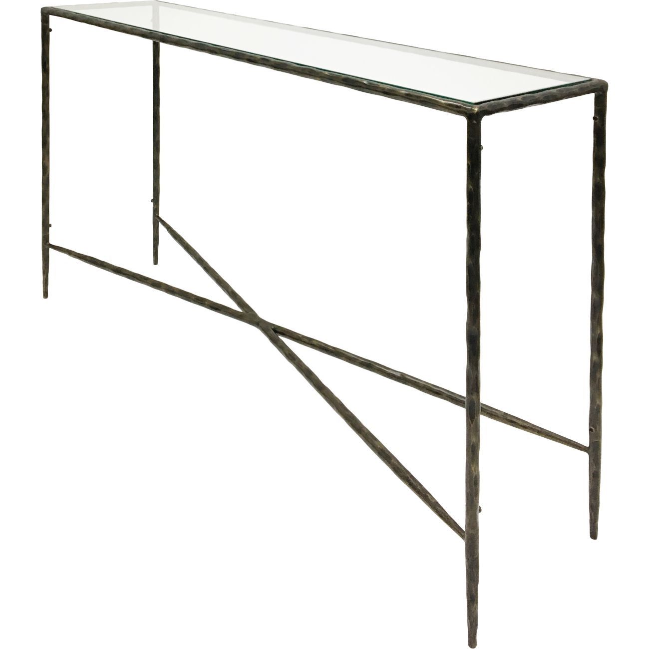 Patterdale Hand Forged Large Console Table - Dark Bronze & Glass Top Finish
