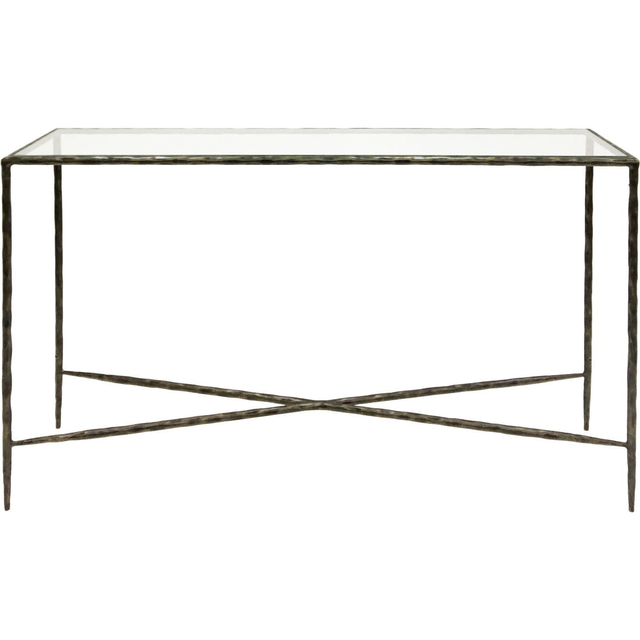 Patterdale Hand Forged Large Console Table - Dark Bronze & Glass Top Finish