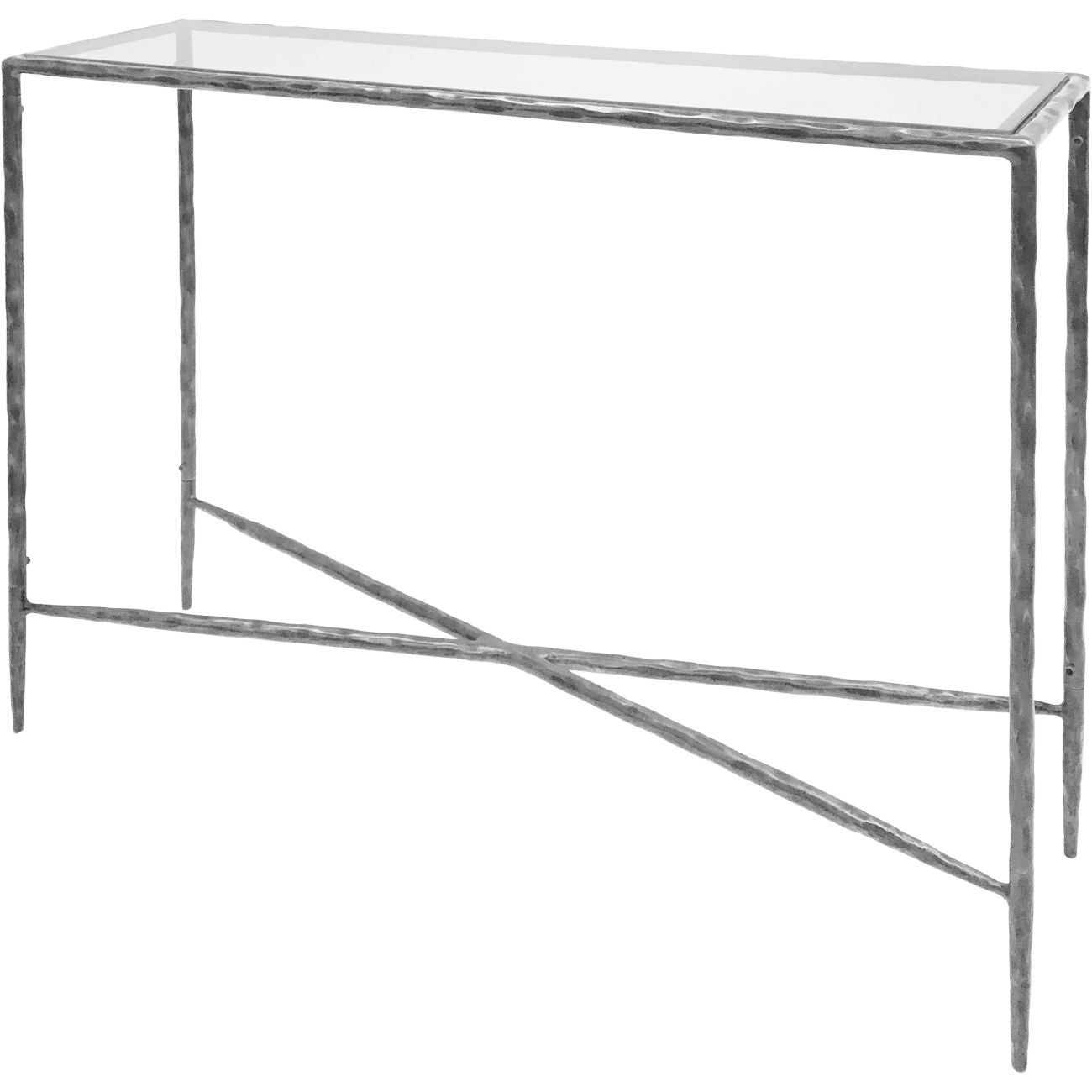 Patterdale Hand Forged Small Console Table - Brushed Grey & Glass Top Finish