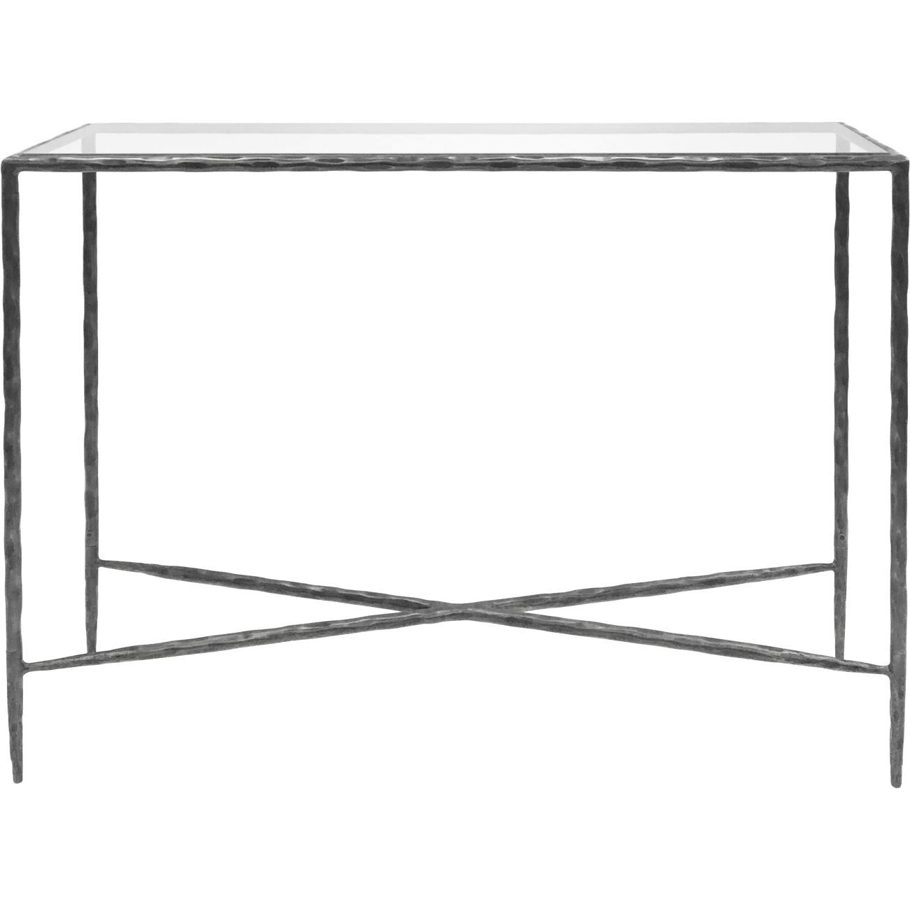 Patterdale Hand Forged Small Console Table - Brushed Grey & Glass Top Finish