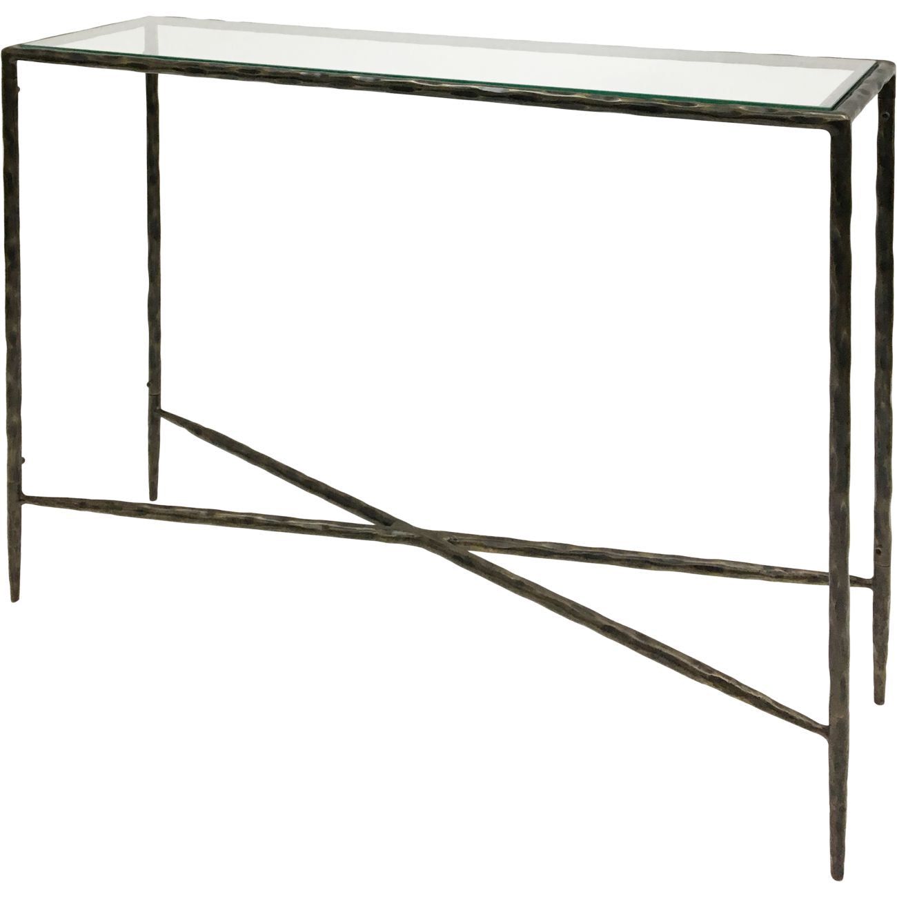 Patterdale Hand Forged Small Console Table - Dark Bronze & Glass Top Finish