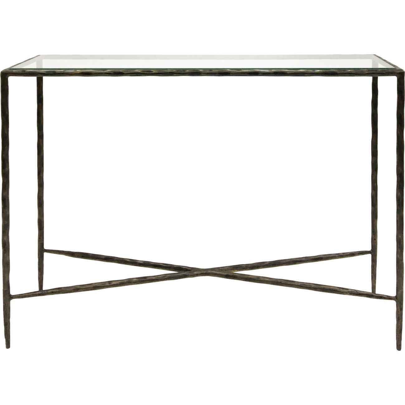 Patterdale Hand Forged Small Console Table - Dark Bronze & Glass Top Finish