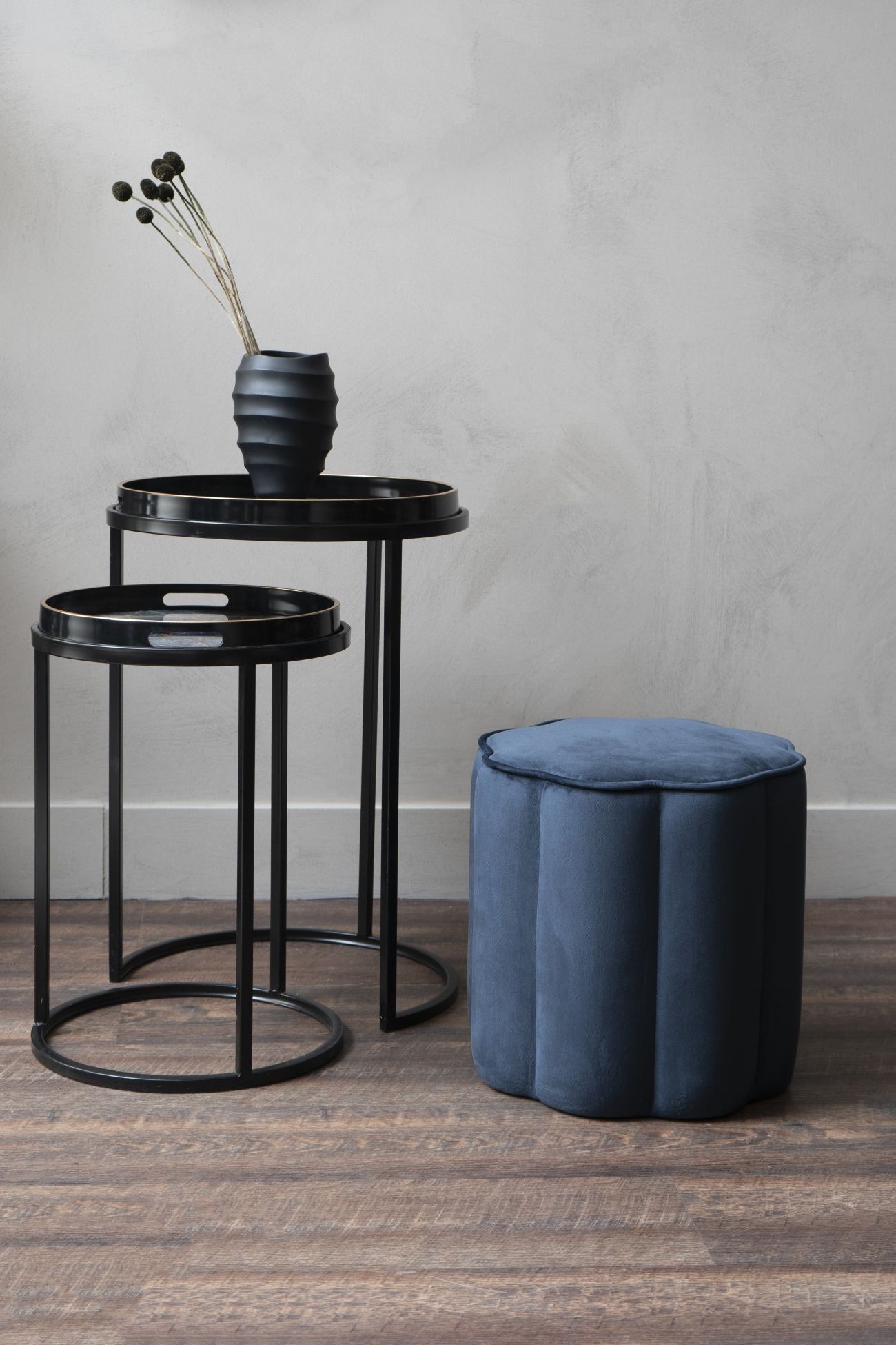 Scallop Footstool in Royal Blue Velvet