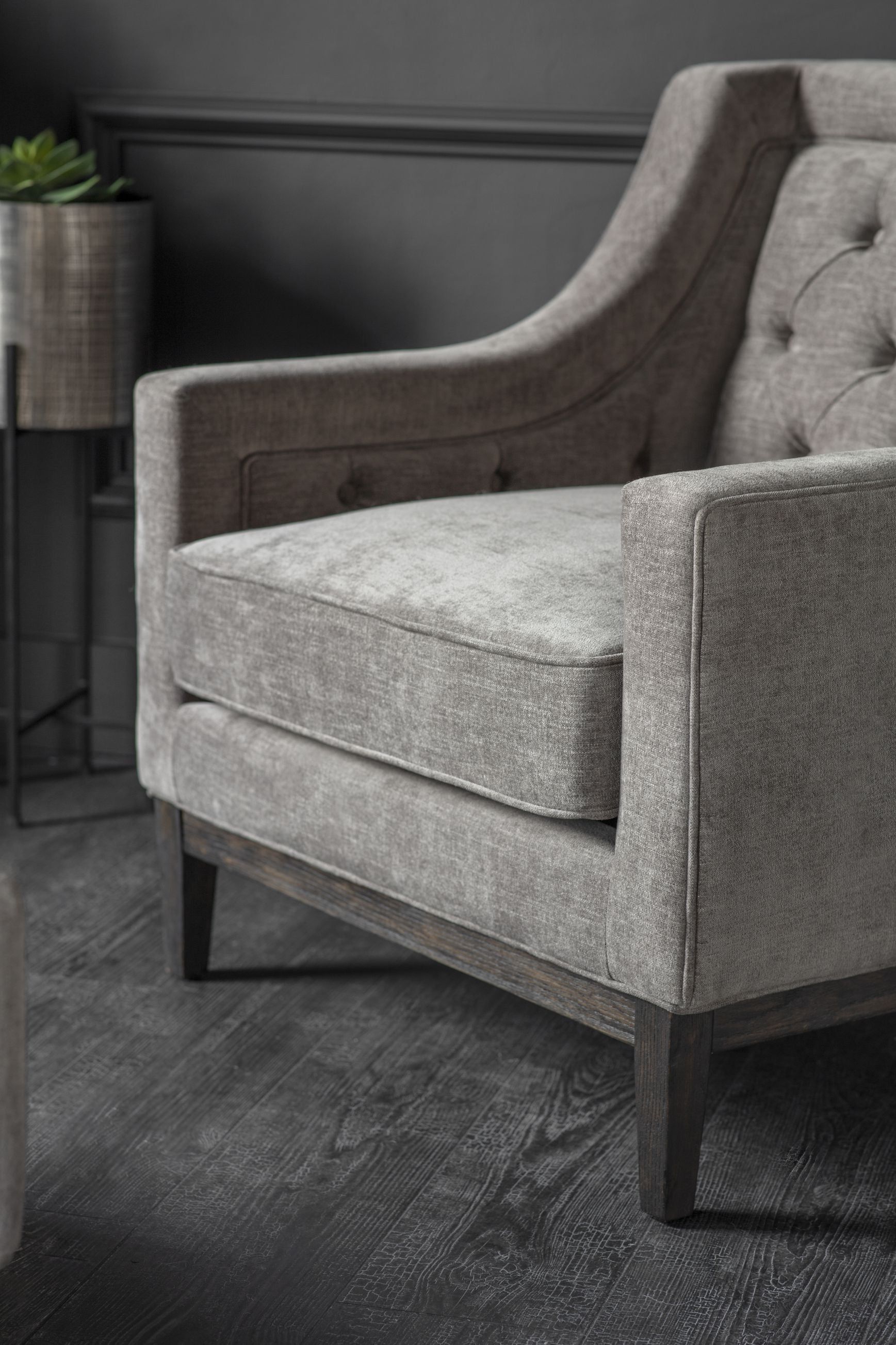 Theodore Buttoned Armchair - Warm Grey Fabric