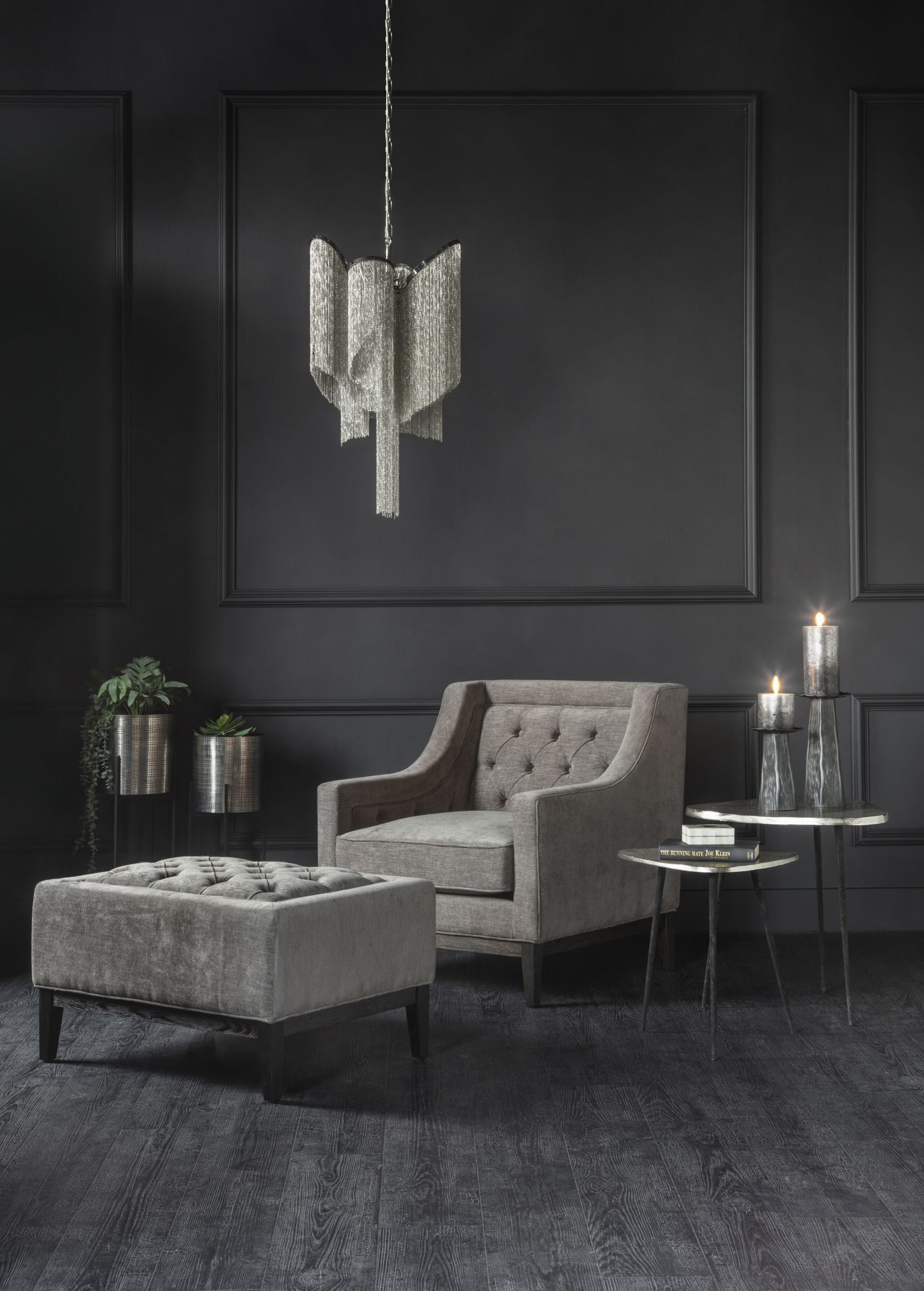 Theodore Buttoned Armchair - Warm Grey Fabric