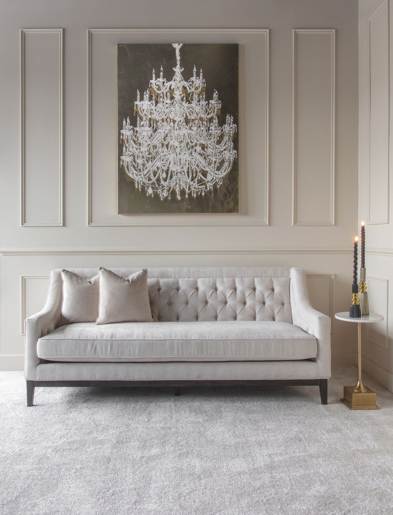 Theodore Buttoned Sofa - Ivory Fabric 200cm