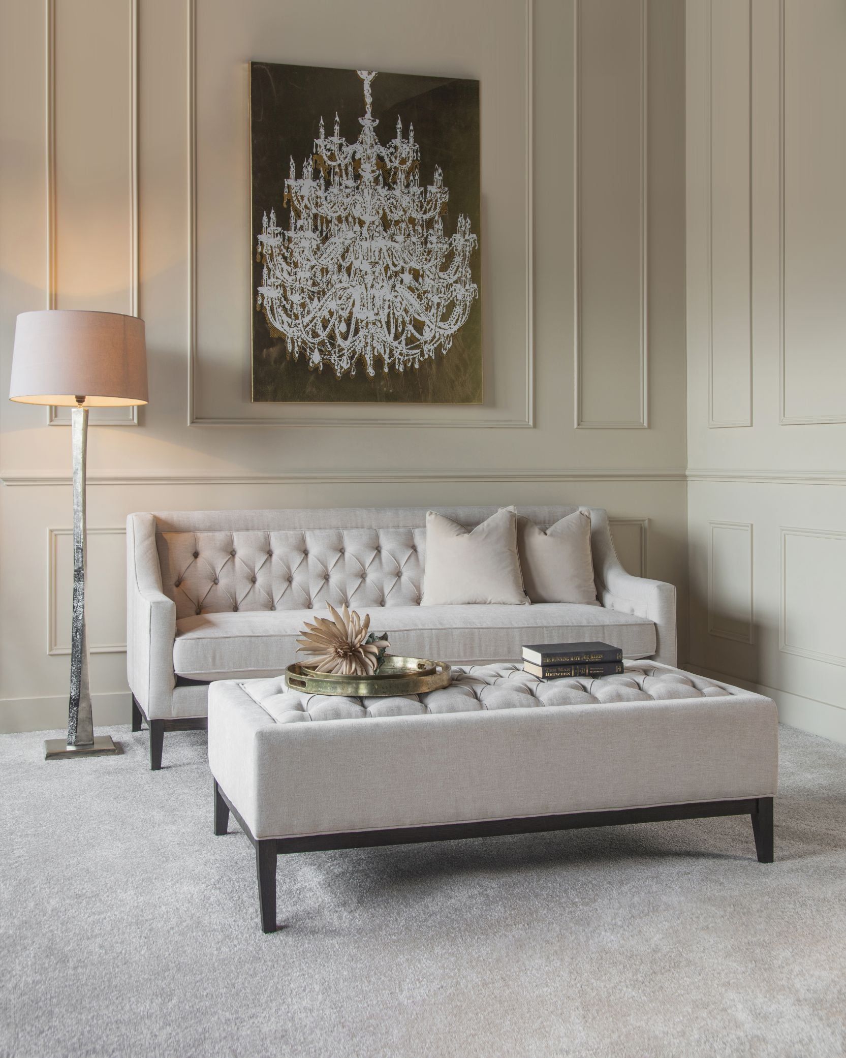 Theodore Buttoned Sofa - Ivory Fabric 200cm