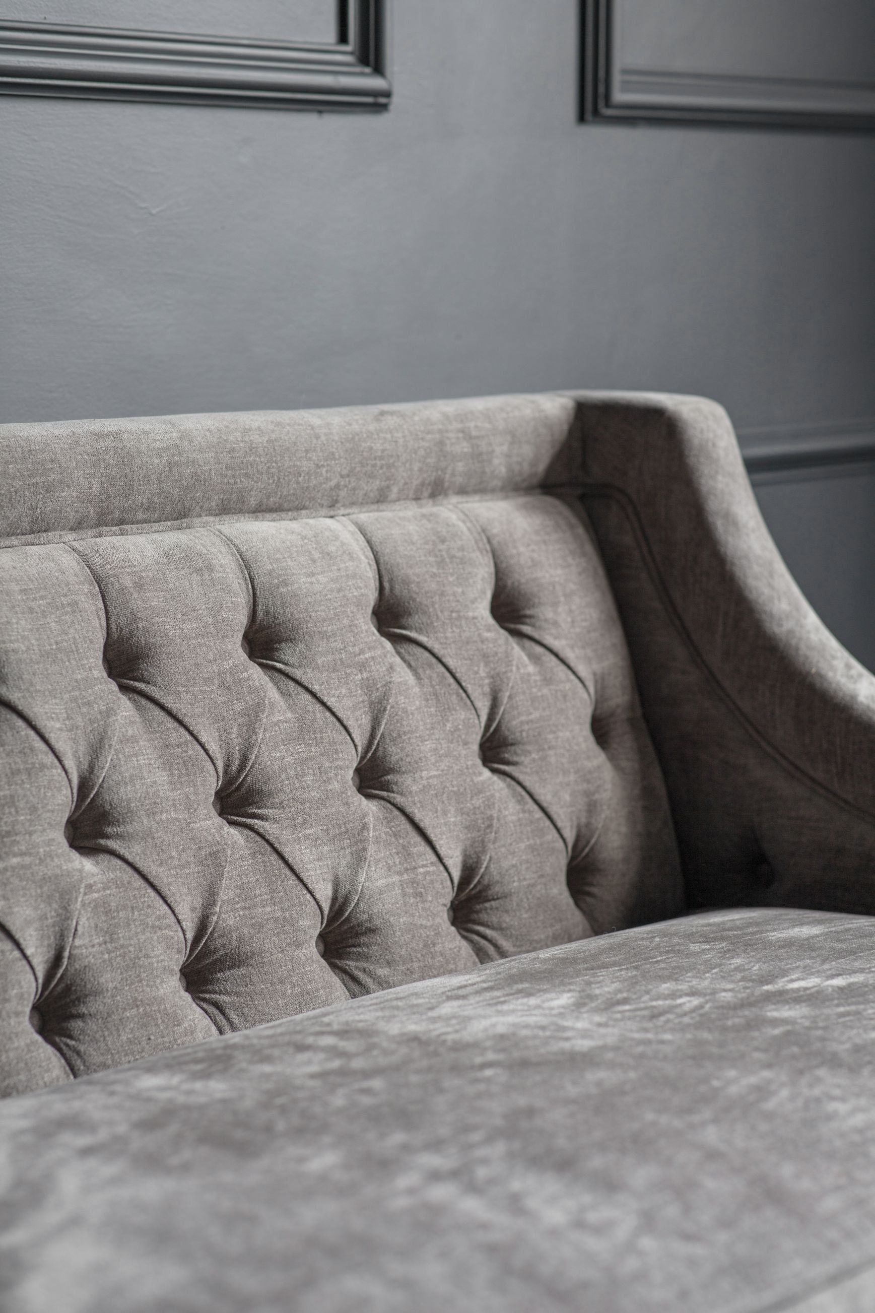 Theodore Buttoned Sofa - Warm Grey Fabric 200cm