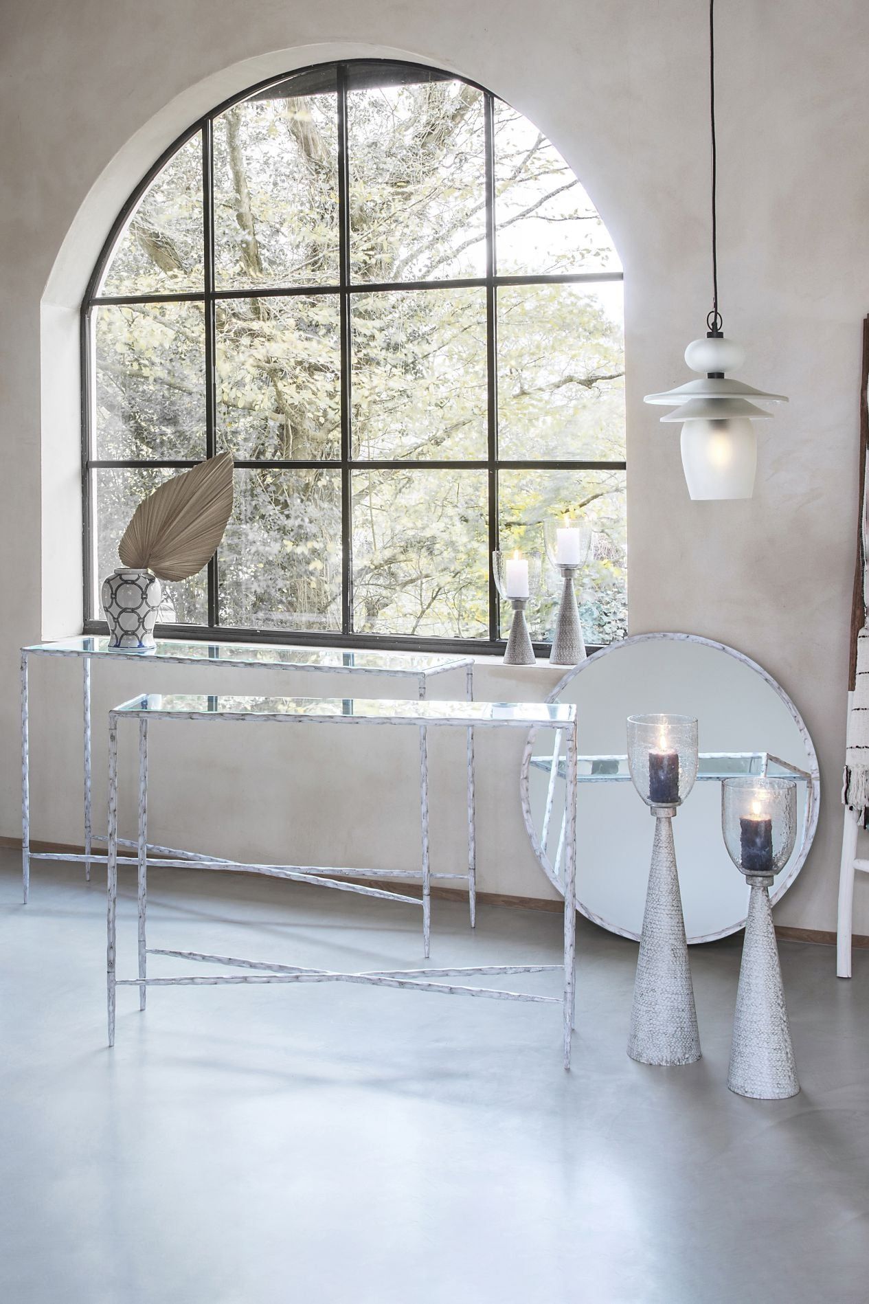 Patterdale Hand Forged Small Console Table - Chalk White & Glass Top Finish