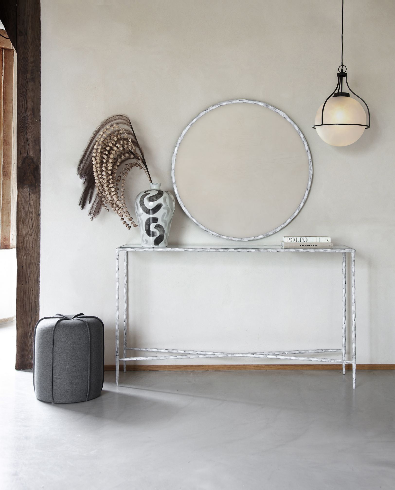 Patterdale Hand Forged Large Console Table - Chalk White & Glass Top Finish