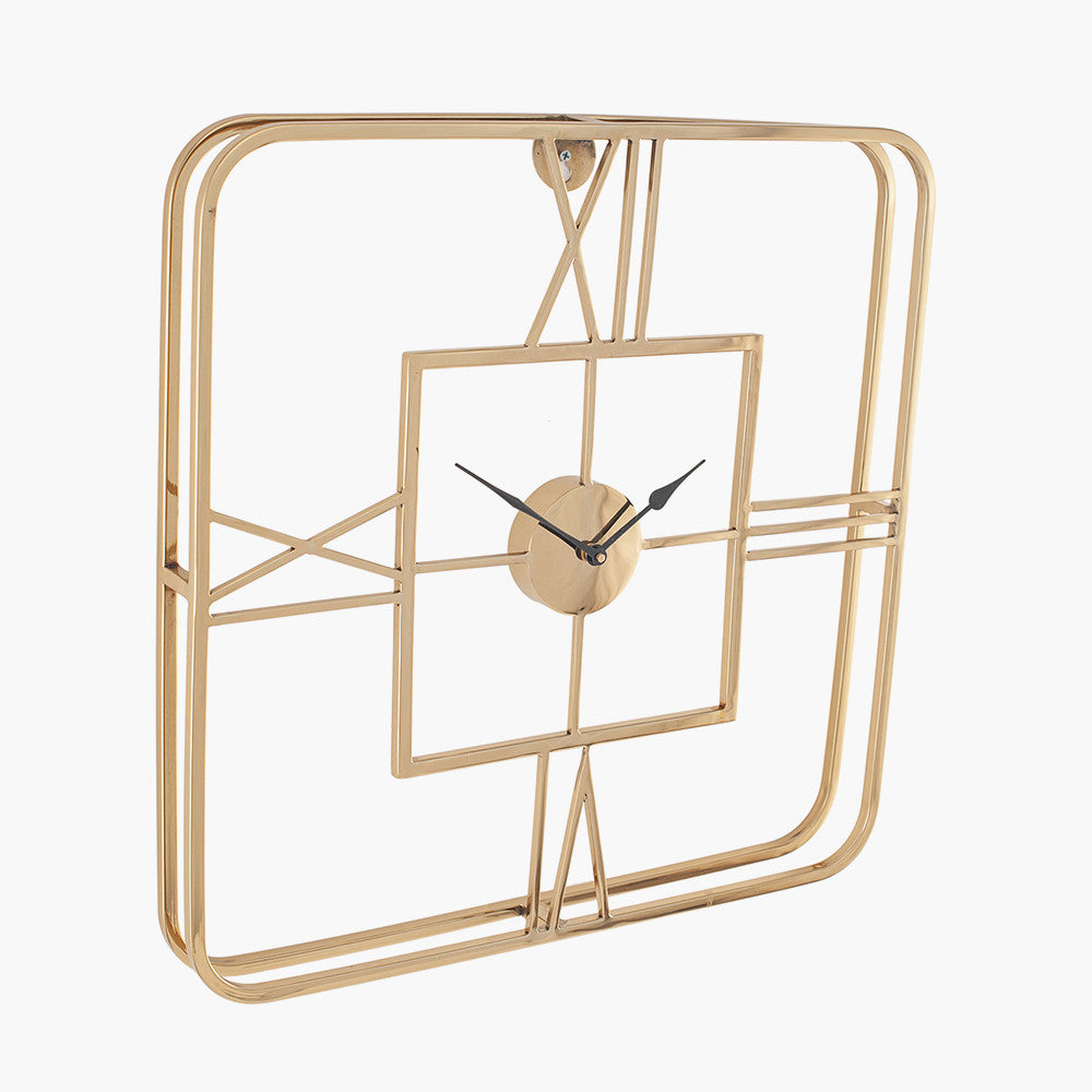 Square Wall Clock - Gold Metal Finish