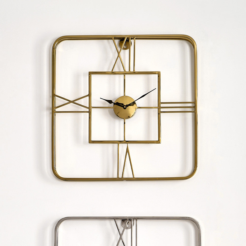 Square Wall Clock - Gold Metal Finish