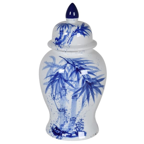 Blue Leaf Design Temple Jar - Large