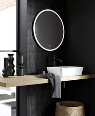 Feya Frame Black Round with Feature Without Strap- LED lighting Bathroom Mirror
