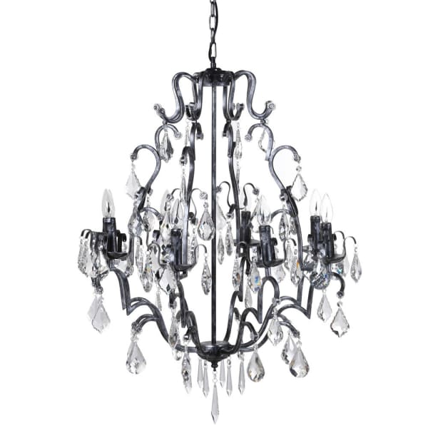 Raven Black 8Lt Chandelier with Glass Droplets