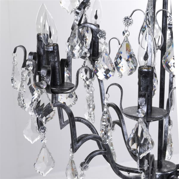 Raven Black 8Lt Chandelier with Glass Droplets