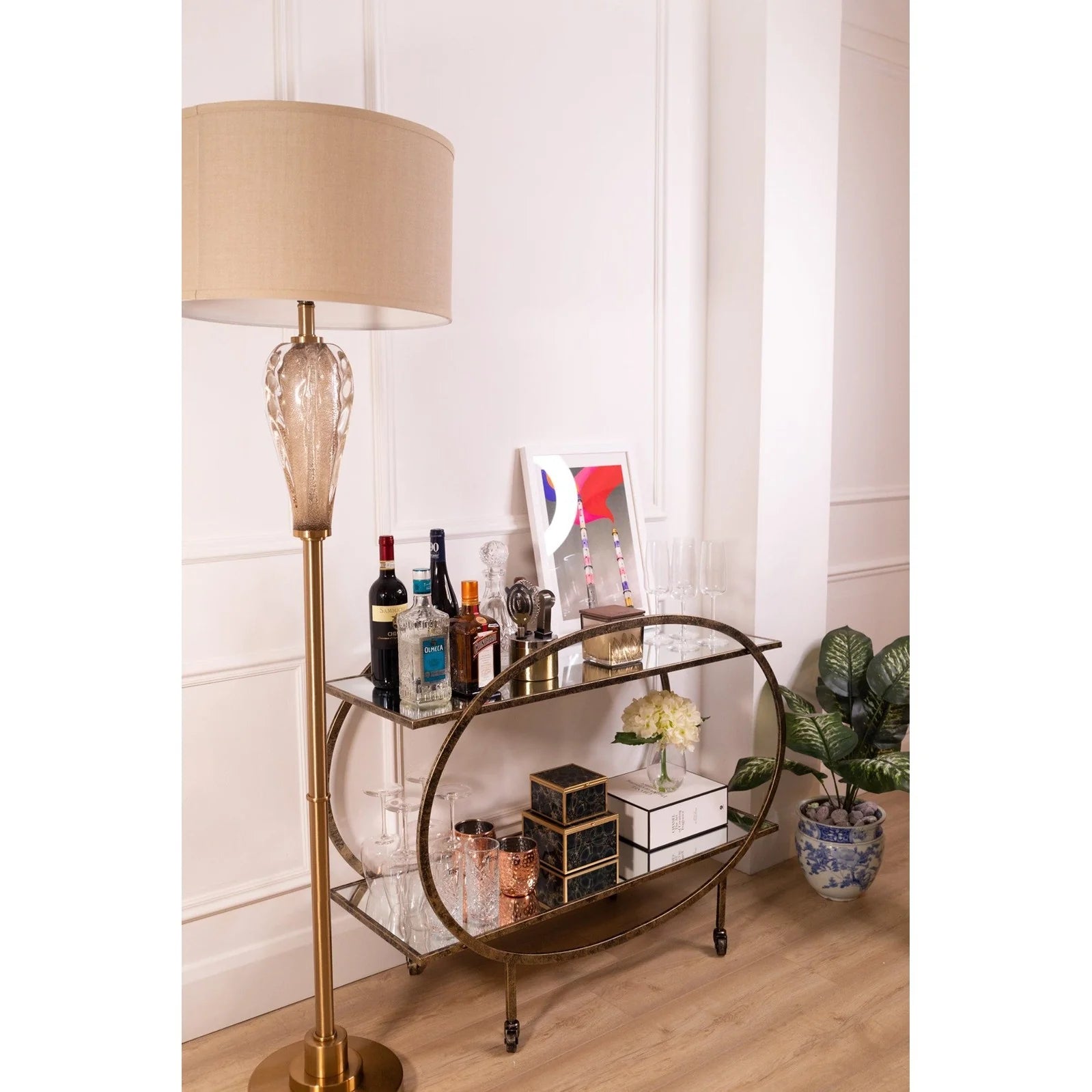 Shelby Drinks Trolley - Antique Gold Finish