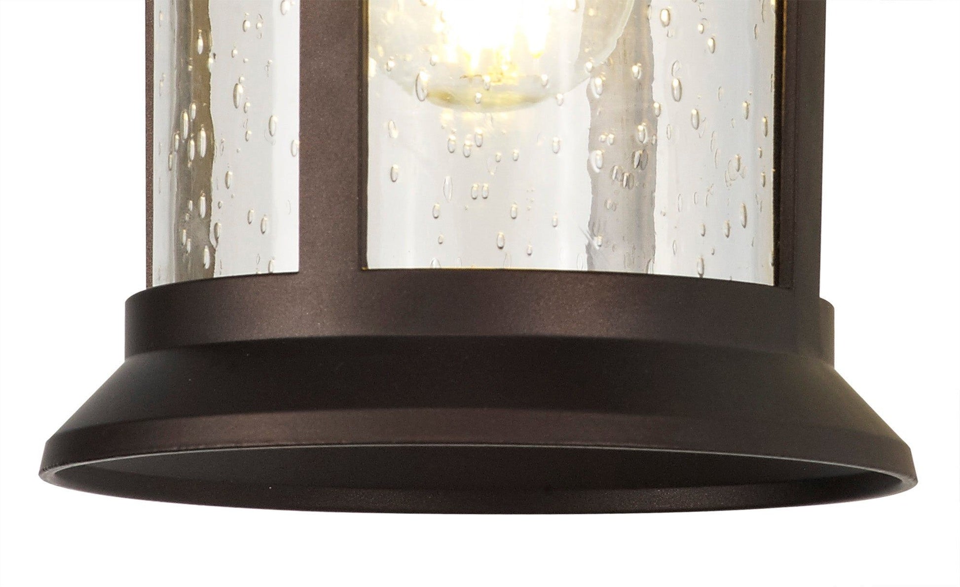 Alcovr Down Round Outdoor Wall Lamp, 1 x E27, IP44, Sand Black/Clear Seeded Glass, 2yrs Warranty