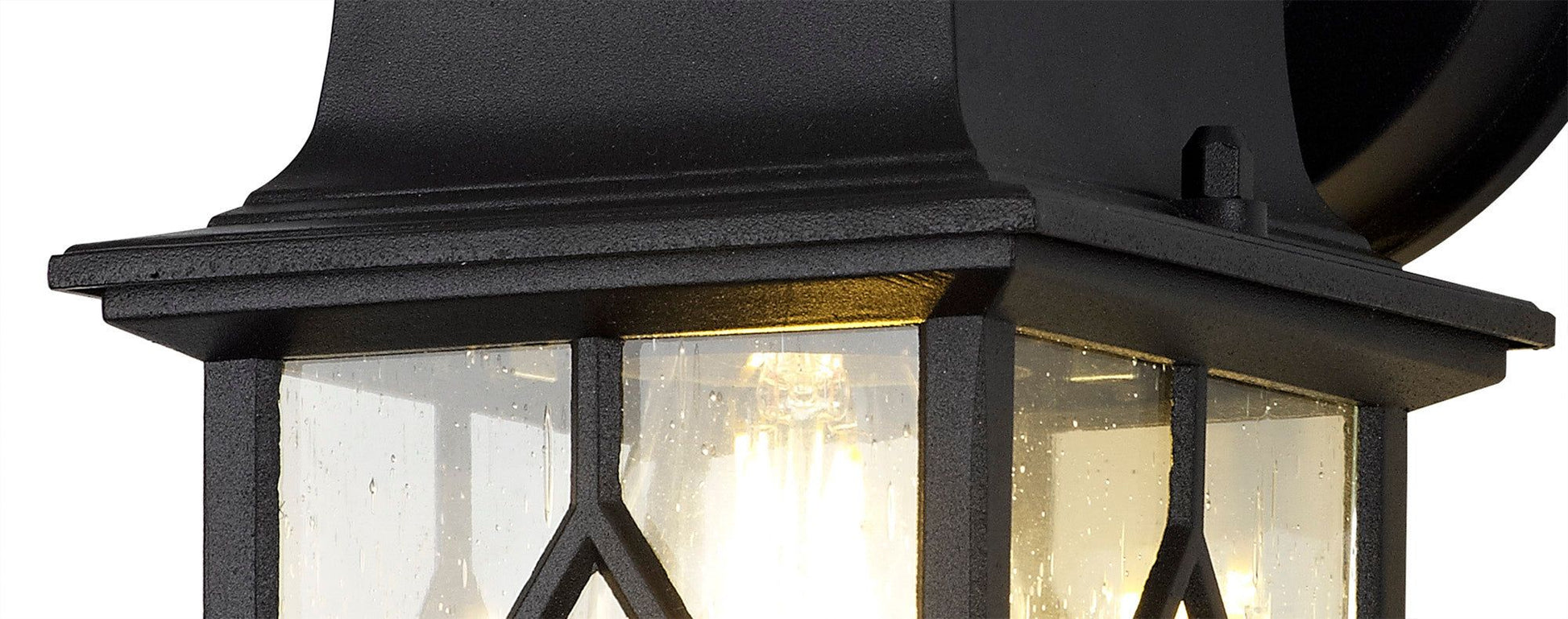 Alcovr Down Square Criss Cross Outdoor Wall Lamp, 1 x E27, IP44, Sand Black/Clear Seeded Glass, 2yrs Warranty