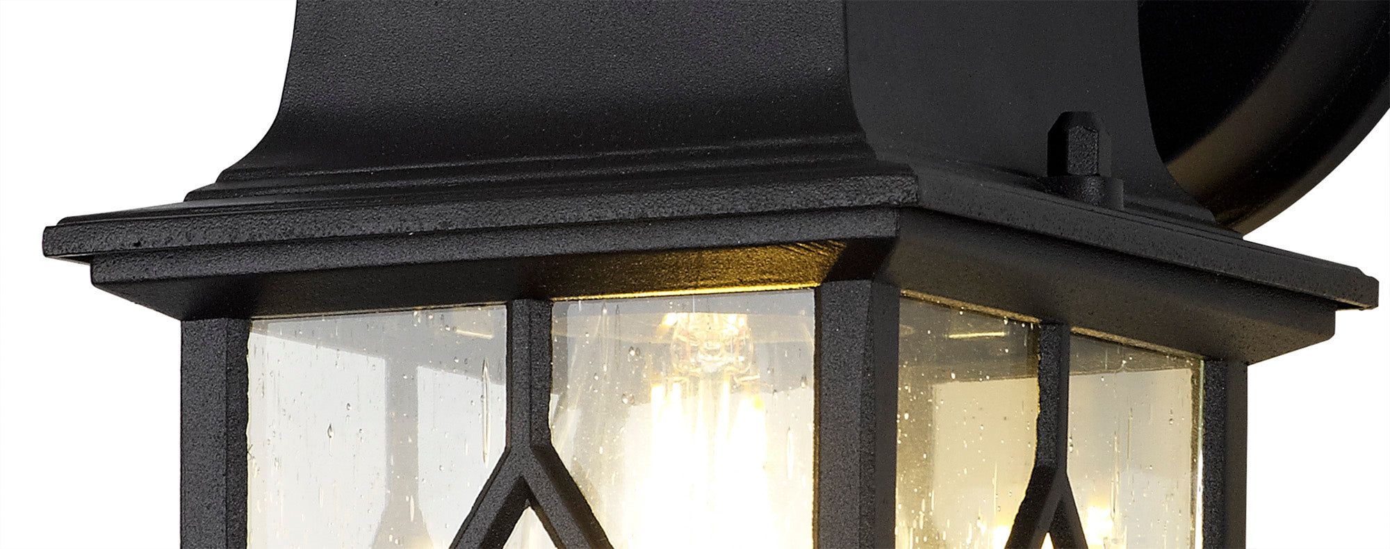 Alcovr Down Square Criss Cross Outdoor Wall Lamp, 1 x E27, IP44, Sand Black/Clear Seeded Glass, 2yrs Warranty