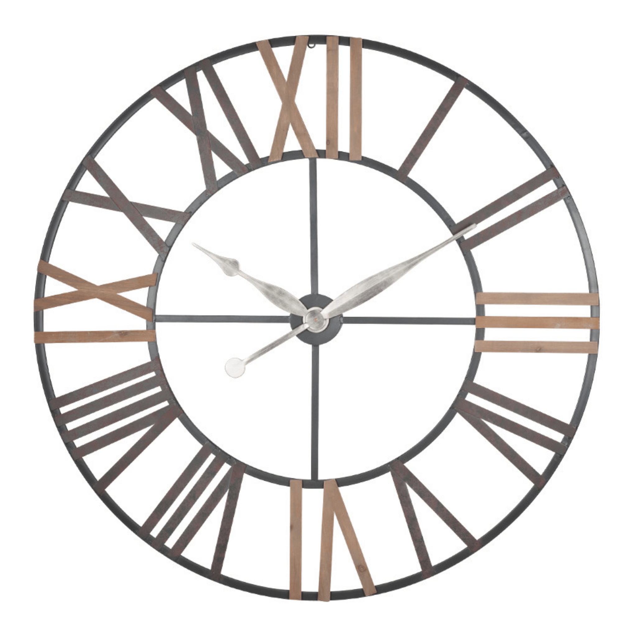 Antique Grey Metal & Wood Round Wall Clock - Cusack Lighting