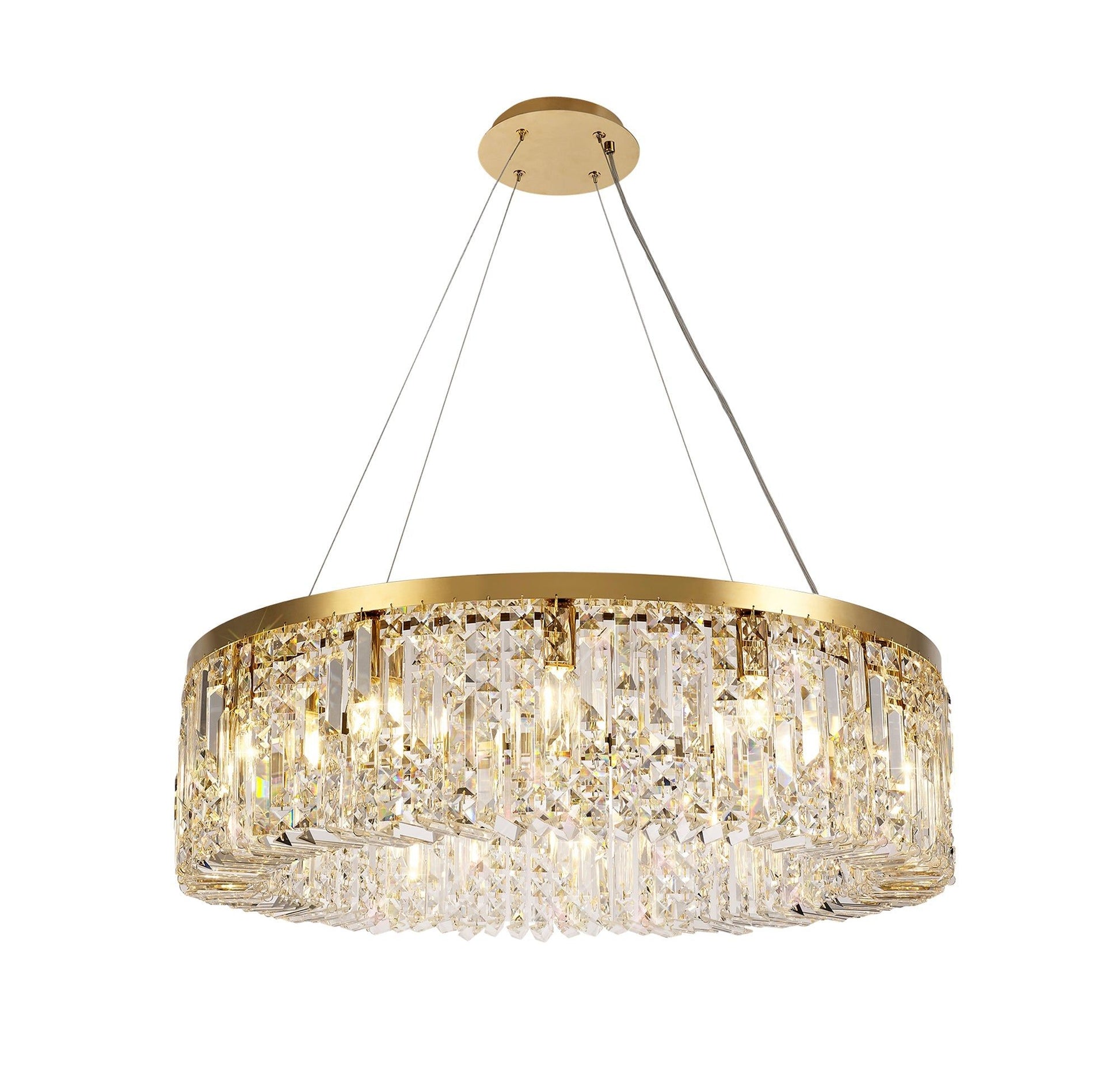 Ashby 80cm Round Pendant Chandelier, 12 Light E14, Gold/Crystal