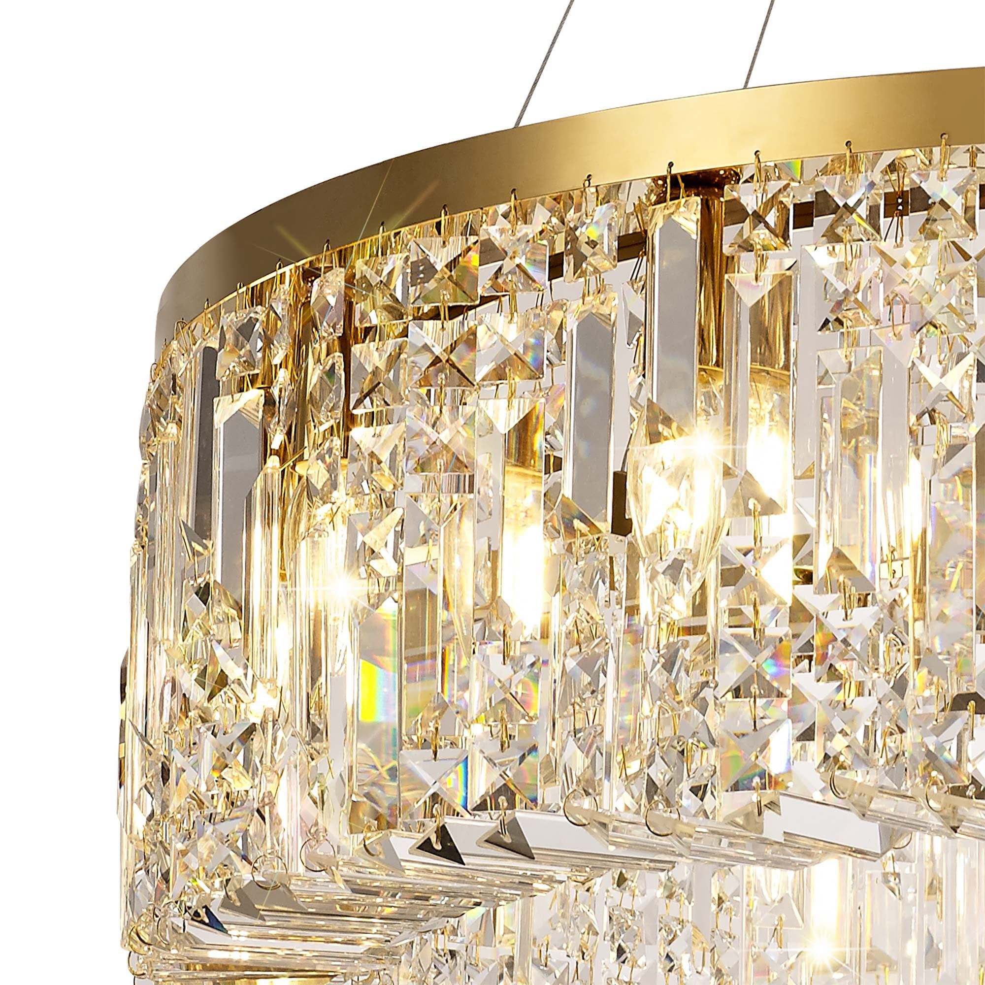 Ashby 80cm Round Pendant Chandelier, 12 Light E14, Gold/Crystal