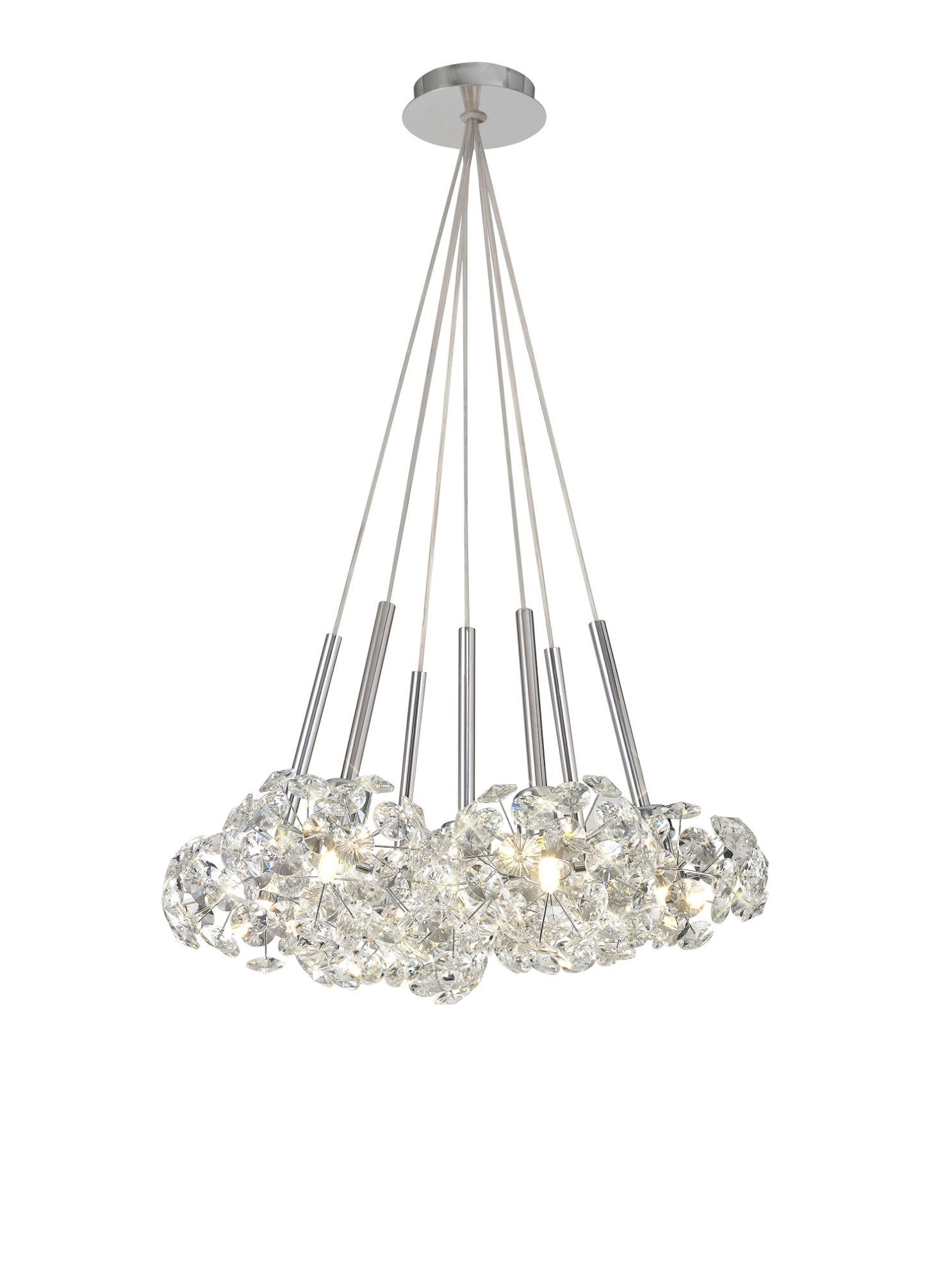 Cassis/Sophia 7 Light G9 1.5m Cluster Pendant With Polished Chrome And Crystal Shade
