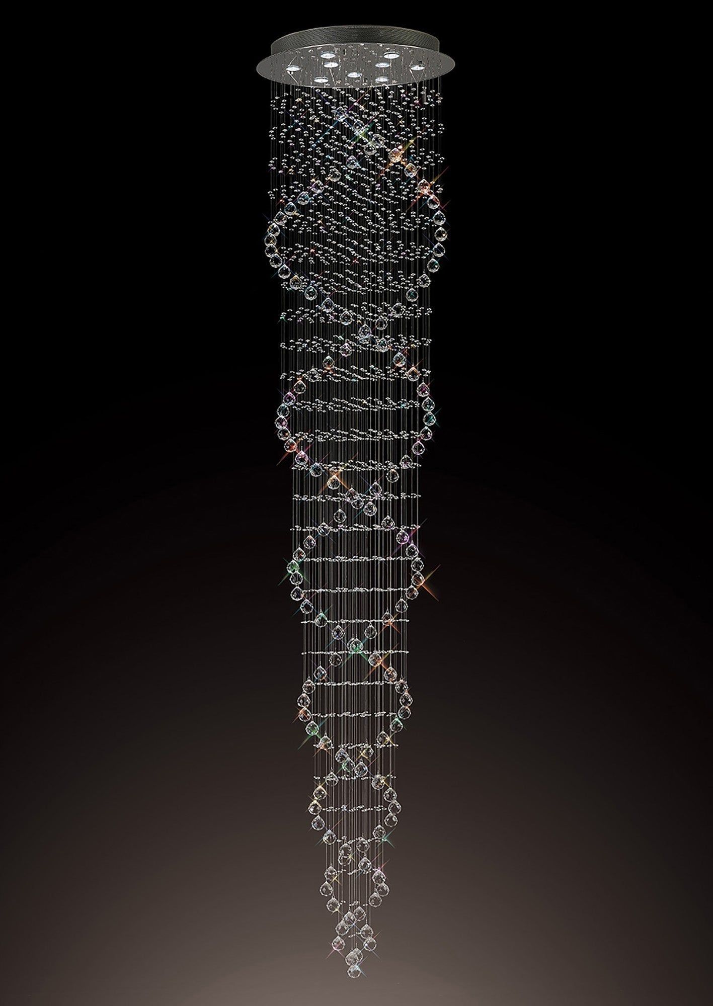 Colorado 3m Pendant Tall Corkscrew 9 Light GU10 Polished Chrome/Crystal Item Weight: 19.8kg