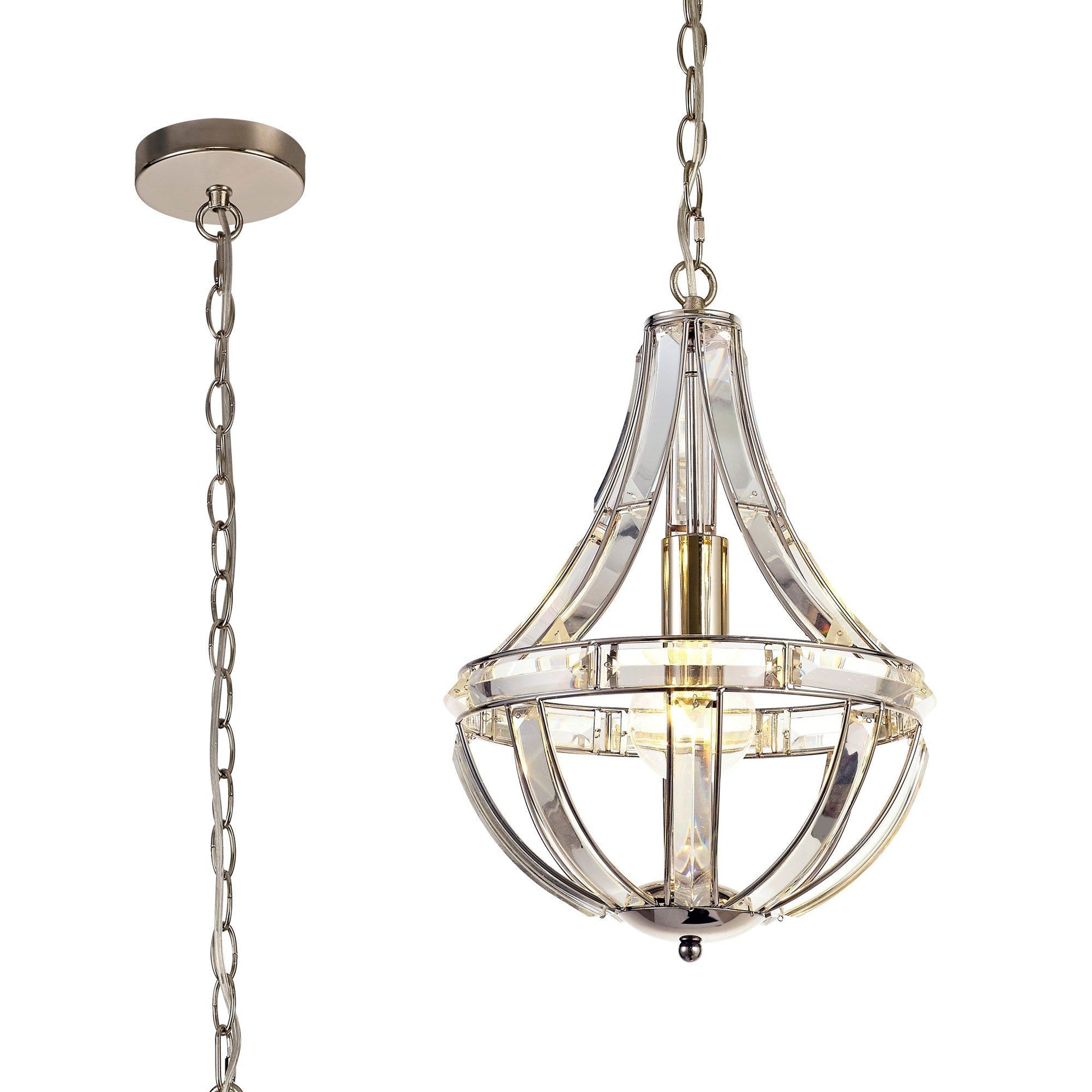 Eleanor Diamond/Tear Drop Pendant, 3 Light E27, Polished Nickel