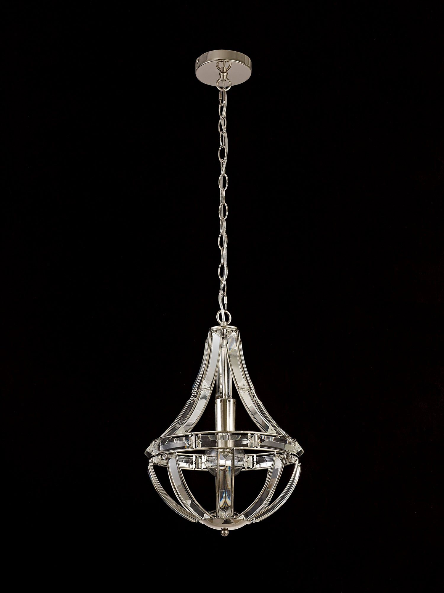 Eleanor Diamond/Tear Drop Pendant, 3 Light E27, Polished Nickel