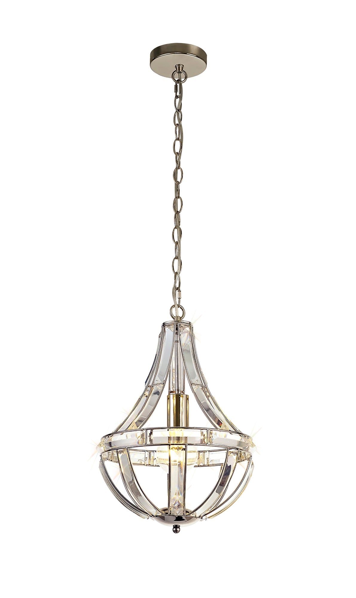 Eleanor Diamond/Tear Drop Pendant, 3 Light E27, Polished Nickel