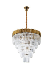 Georgia Pendant Round 5 Tier 19 Light E14, Brass/Clear Sculpted Glass, Item Weight: 30.2kg