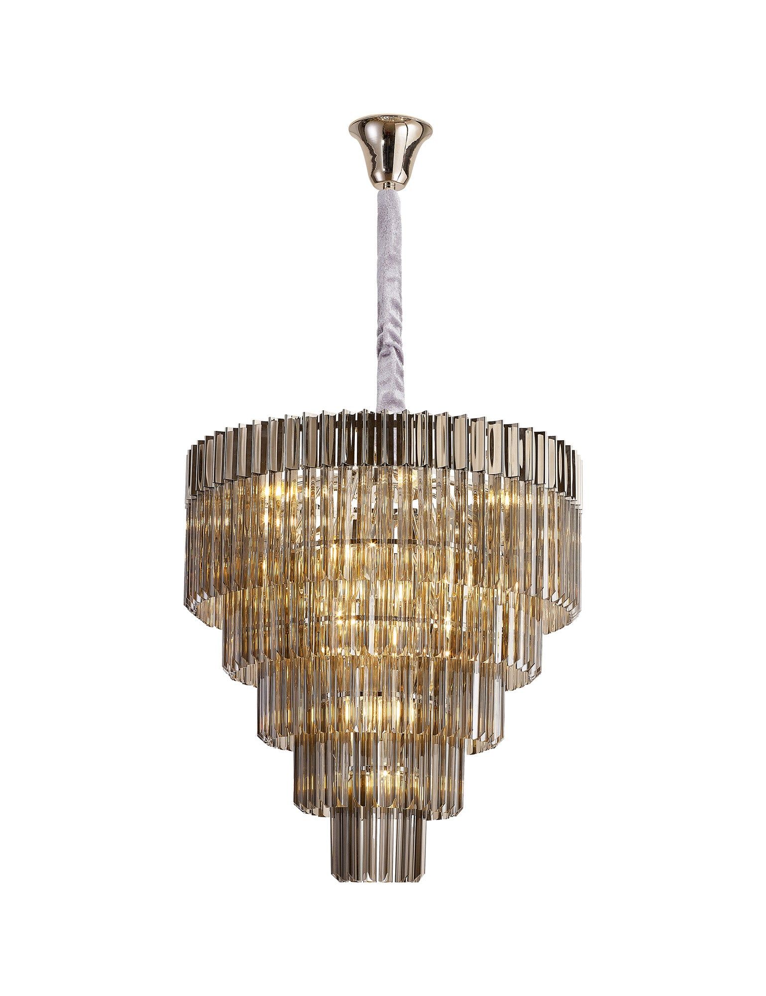 Georgia 5 Tier 19lt Pendant Chandelier, Matt Black/Brass/Polished Nickel - Cusack Lighting