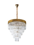 Georgia Pendant Round 5 Tier 19 Light E14, Brass/Clear Sculpted Glass, Item Weight: 30.2kg