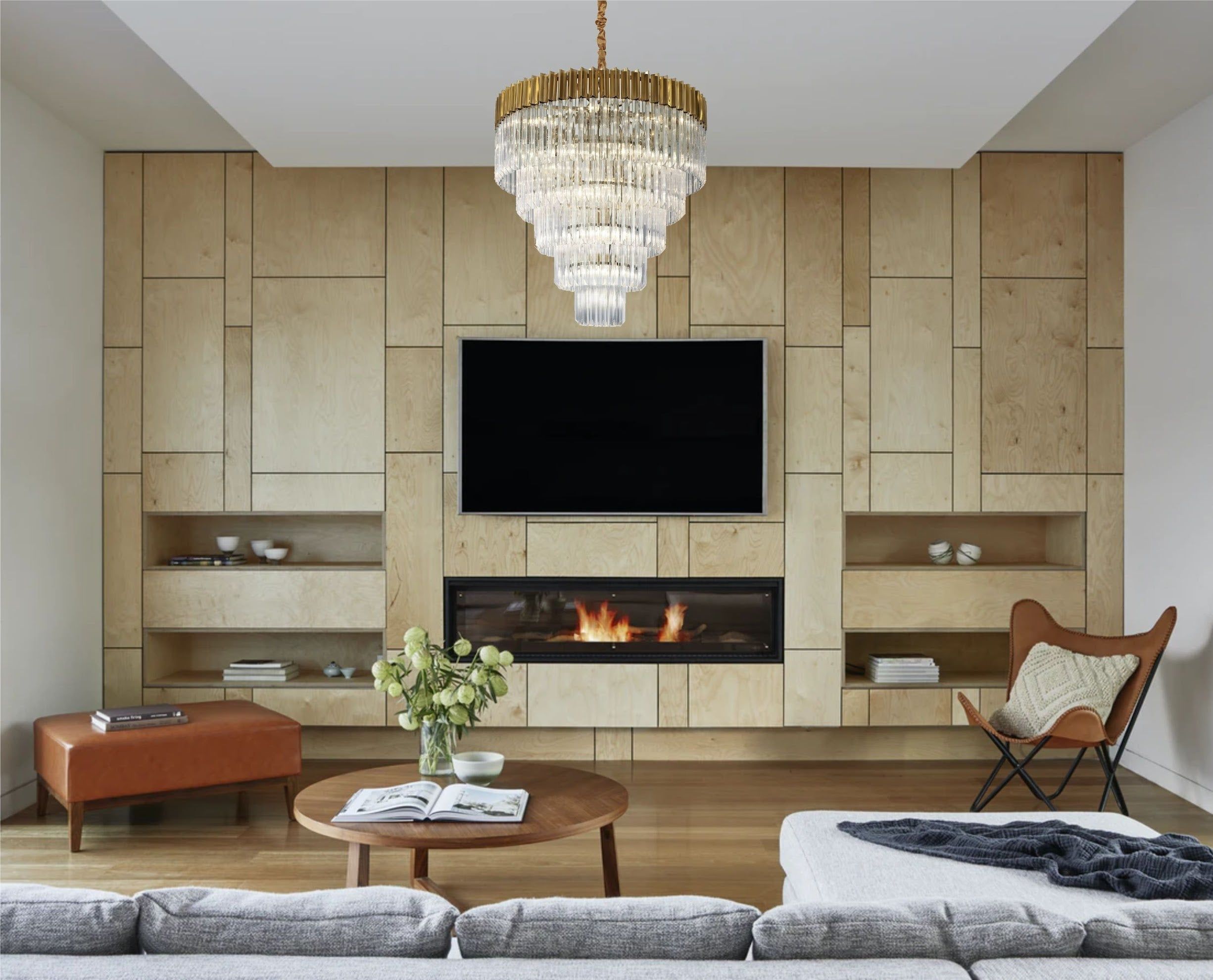 Georgia Pendant Round 5 Tier 19 Light E14, Brass/Clear Sculpted Glass, Item Weight: 30.2kg